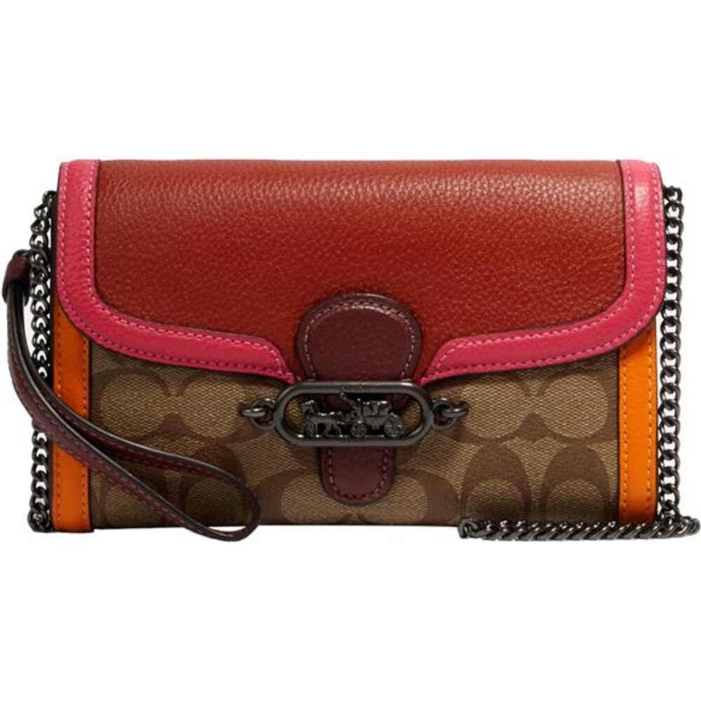 Coach Womens Signature Colorblock Jade Chain Crossbody